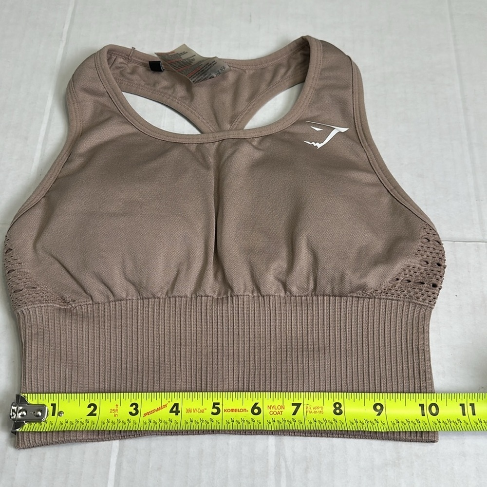 Gymshark Energy Seamless Crop Vest‎ XSmall Ribbed Taupe Padded Sports Bra Top - Picture 5 of 7